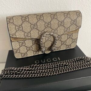 Gucci Beige and Brown Clutch with Chain